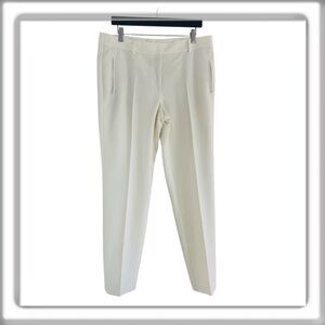 AKRIS Punto Straight Leg Jersey Pleated Dress Pants Off White Cream Size 12